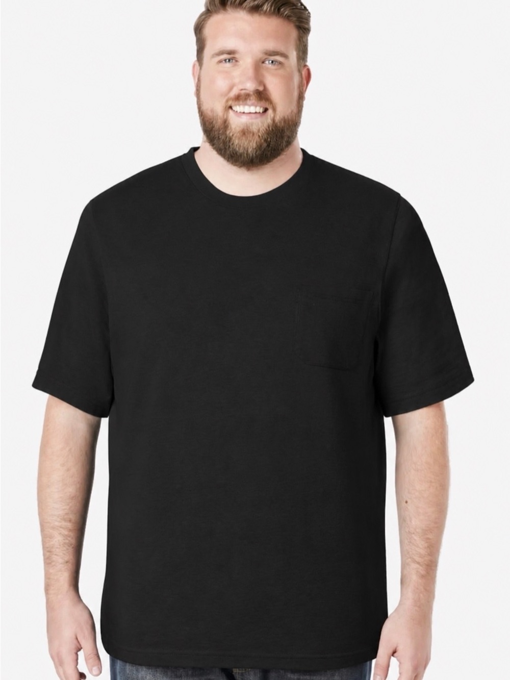 Men's 4XL Black Short Sleeve Crewneck Pocket T-Shirt